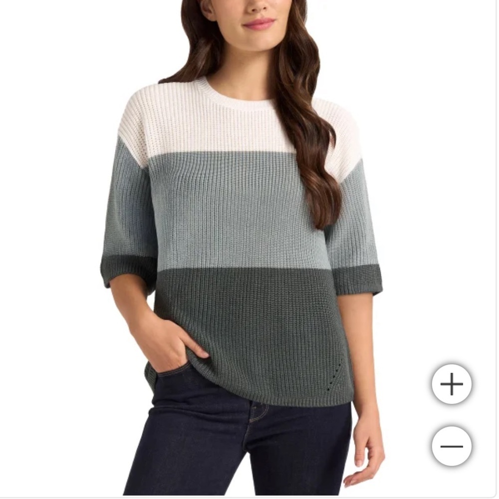 NWT Matty M Women's Elbow Sleeve Colorblock White gray teal Sweater XXL‎